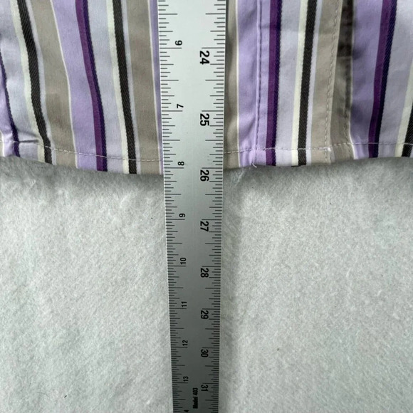 Attention Button-Up Shirt Women's Sz XL Purple Brown Striped Collared Stretch - Picture 5 of 12